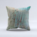 Chipped Teal Paint on Aged Wood ink-Fuzed Decorative Throw Pillow