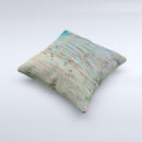 Chipped Teal Paint on Aged Wood ink-Fuzed Decorative Throw Pillow