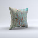 Chipped Teal Paint on Aged Wood ink-Fuzed Decorative Throw Pillow