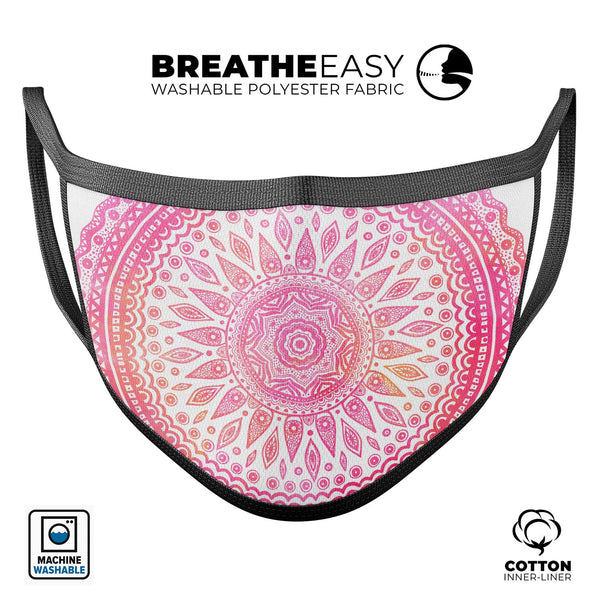 Circle Mandala Pink V53 - Made in USA Mouth Cover Unisex Anti-Dust Cotton Blend Reusable & Washable Face Mask with Adjustable Sizing for Adult or Child