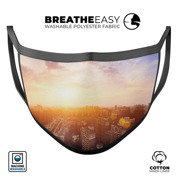 Cityscape at Sunset - Made in USA Mouth Cover Unisex Anti-Dust Cotton Blend Reusable & Washable Face Mask with Adjustable Sizing for Adult or Child