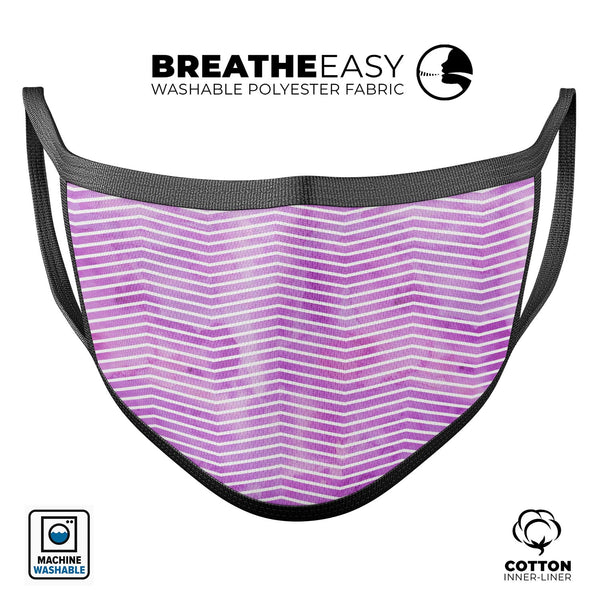 Clouded Purple Grunge Over White Chevron - Made in USA Mouth Cover Unisex Anti-Dust Cotton Blend Reusable & Washable Face Mask with Adjustable Sizing for Adult or Child