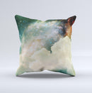 Cloudy Abstract Green Nebula Ink-Fuzed Decorative Throw Pillow
