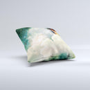Cloudy Abstract Green Nebula Ink-Fuzed Decorative Throw Pillow