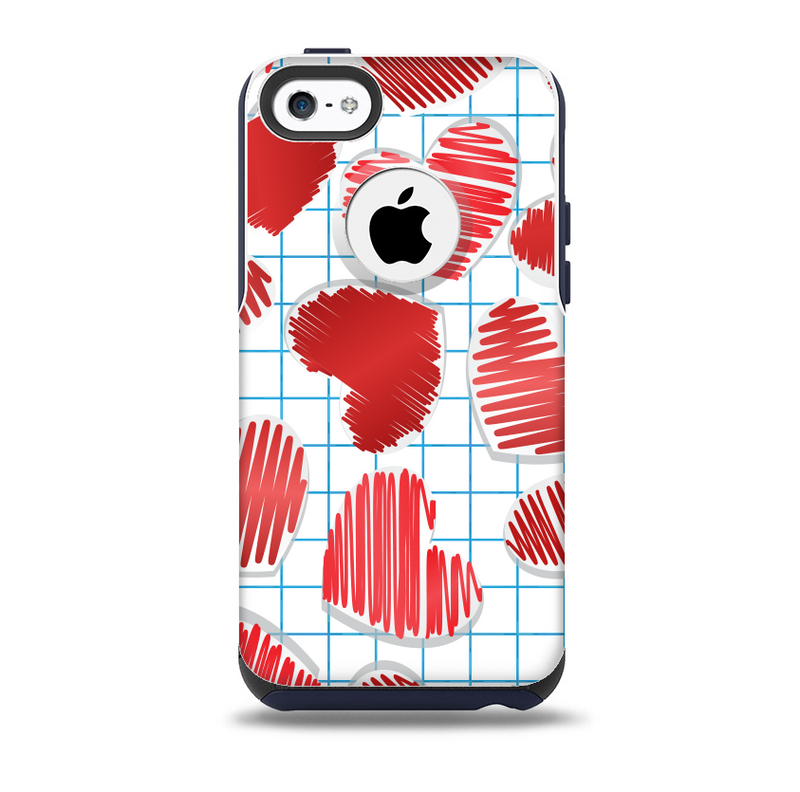 Colored Red Doodle-Hearts Skin for the iPhone 5c OtterBox Commuter Case