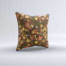 Colorful Floral Pattern with Strawberries ink-Fuzed Decorative Throw Pillow