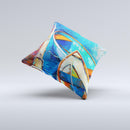 Colorful Pastel Docked Boats ink-Fuzed Decorative Throw Pillow