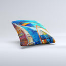 Colorful Pastel Docked Boats ink-Fuzed Decorative Throw Pillow