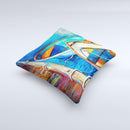 Colorful Pastel Docked Boats ink-Fuzed Decorative Throw Pillow