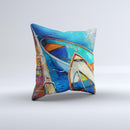 Colorful Pastel Docked Boats ink-Fuzed Decorative Throw Pillow