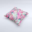 Colorful Pink & Teal Seamless Paisley ink-Fuzed Decorative Throw Pillow