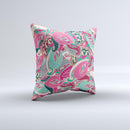 Colorful Pink & Teal Seamless Paisley ink-Fuzed Decorative Throw Pillow