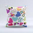 Colorful Polkadot Hearts ink-Fuzed Decorative Throw Pillow