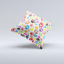 Colorful Scattered Paw Prints ink-Fuzed Decorative Throw Pillow