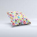 Colorful Scattered Paw Prints ink-Fuzed Decorative Throw Pillow