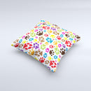Colorful Scattered Paw Prints ink-Fuzed Decorative Throw Pillow