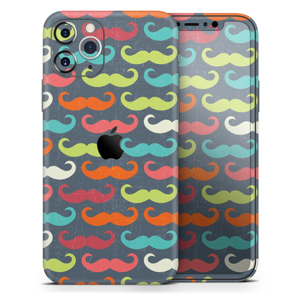 Colorful Scratched Mustache Pattern - Skin-Kit compatible with the Apple iPhone 13, 13 Pro Max, 13 Mini, 13 Pro, iPhone 12, iPhone 11 (All iPhones Available)