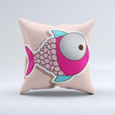 Colorful Vector Big-Eyed Fish ink-Fuzed Decorative Throw Pillow