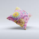 Colorful Vector Flower Collage Ink-Fuzed Decorative Throw Pillow