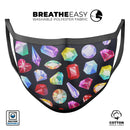 Colorful Vector Gems - Made in USA Mouth Cover Unisex Anti-Dust Cotton Blend Reusable & Washable Face Mask with Adjustable Sizing for Adult or Child