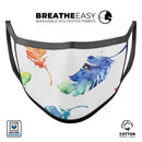 Colorful Watercolor Feathers - Made in USA Mouth Cover Unisex Anti-Dust Cotton Blend Reusable & Washable Face Mask with Adjustable Sizing for Adult or Child