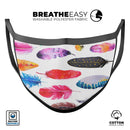 Colorful happy Feathers V1 - Made in USA Mouth Cover Unisex Anti-Dust Cotton Blend Reusable & Washable Face Mask with Adjustable Sizing for Adult or Child