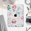 Coral & Blue Grunge Watercolor Floral - Full Body Skin Decal for the Apple iPad Pro 12.9", 11", 10.5", 9.7", Air or Mini (All Models Available)