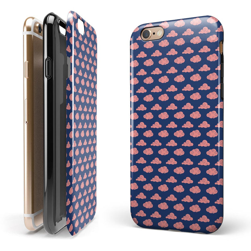 Coral Micro Cloud Swirls Over Navy iPhone 6/6s or 6/6s Plus 2-Piece Hybrid INK-Fuzed Case