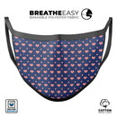 Coral Micro Hearts and Dots Over Navy - Made in USA Mouth Cover Unisex Anti-Dust Cotton Blend Reusable & Washable Face Mask with Adjustable Sizing for Adult or Child