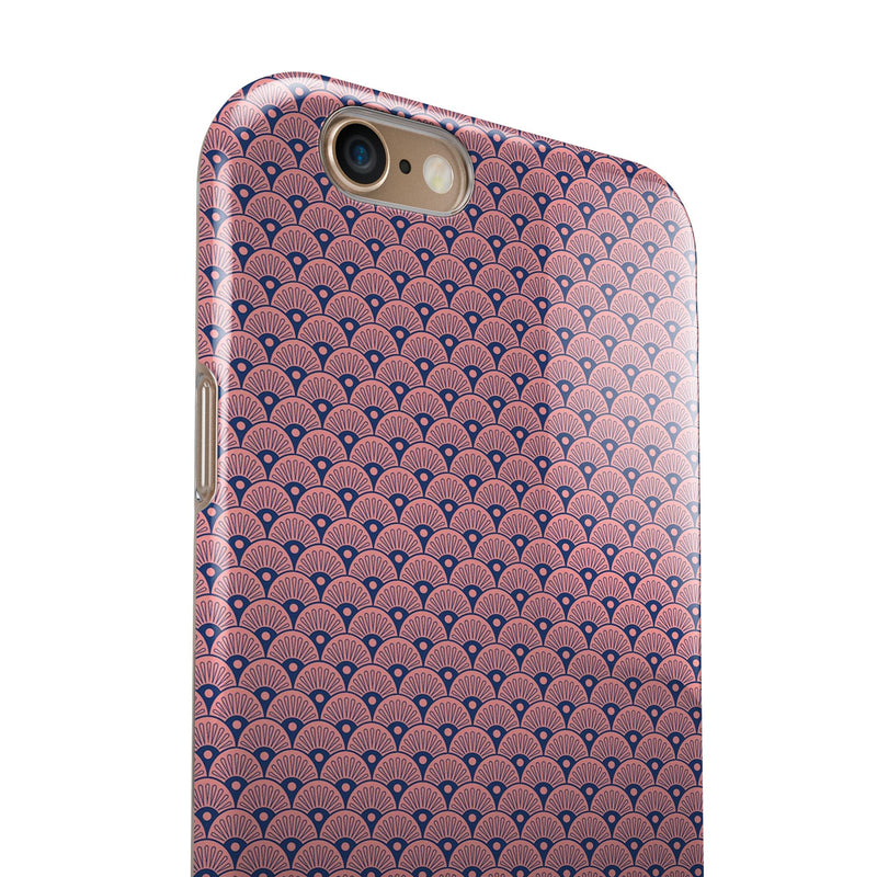Coral SemiCircles Over Navy iPhone 6/6s or 6/6s Plus 2-Piece Hybrid INK-Fuzed Case