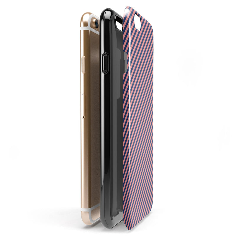 Coral and Navy Blue Diagnoal Stripes iPhone 6/6s or 6/6s Plus 2-Piece Hybrid INK-Fuzed Case