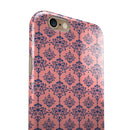 Coral and Navy Damask Pattern iPhone 6/6s or 6/6s Plus 2-Piece Hybrid INK-Fuzed Case