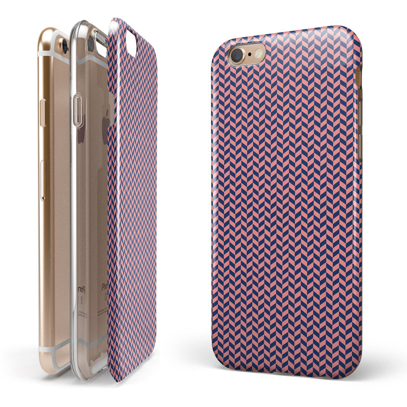 Coral and Navy Micro Woven Pattern iPhone 6/6s or 6/6s Plus 2-Piece Hybrid INK-Fuzed Case