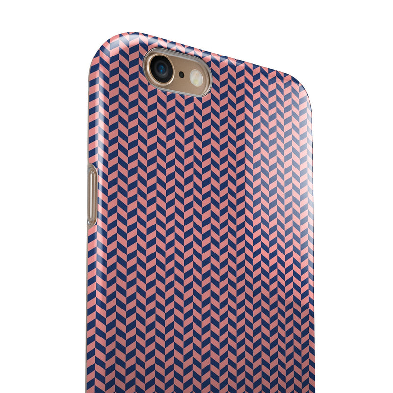 Coral and Navy Micro Woven Pattern iPhone 6/6s or 6/6s Plus 2-Piece Hybrid INK-Fuzed Case