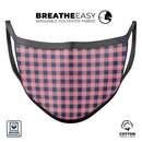 Coral and Navy Plaid Pattern - Made in USA Mouth Cover Unisex Anti-Dust Cotton Blend Reusable & Washable Face Mask with Adjustable Sizing for Adult or Child