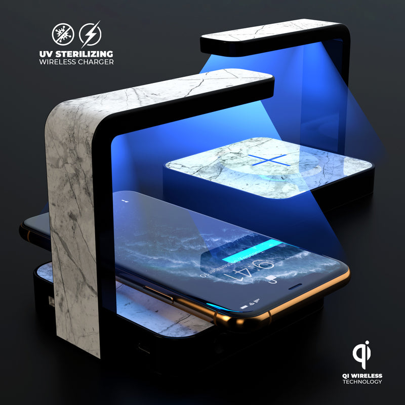 Cracked Marble Surface UV Germicidal Sanitizing Sterilizing Wireless Smart Phone Screen Cleaner + Charging Station