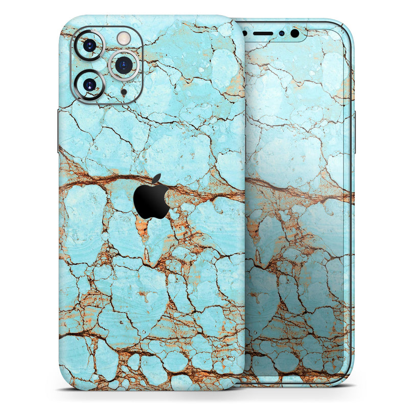 Cracked Teal Stone  - Protective Skin Wrap & Decal – Compatible with iPhone SE to iPhone 17 Pro Max (All Models)