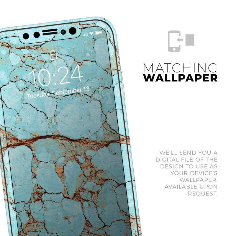 Cracked Teal Stone  - Protective Skin Wrap & Decal – Compatible with iPhone SE to iPhone 17 Pro Max (All Models)