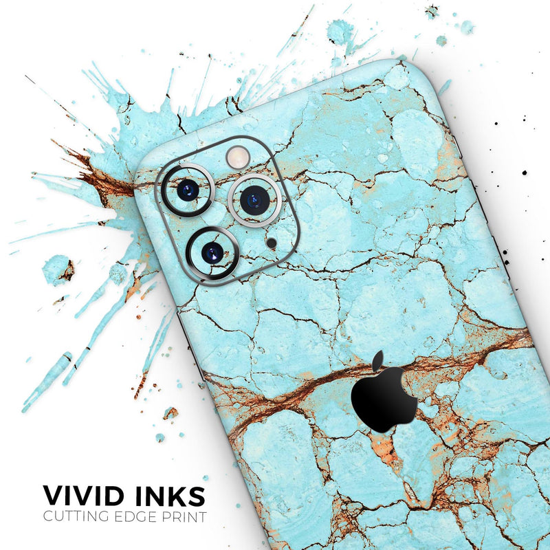 Cracked Teal Stone  - Protective Skin Wrap & Decal – Compatible with iPhone SE to iPhone 17 Pro Max (All Models)