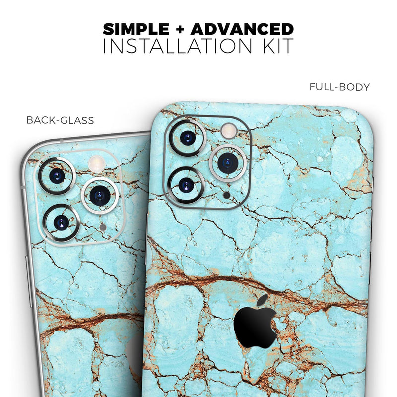 Cracked Teal Stone  - Protective Skin Wrap & Decal – Compatible with iPhone SE to iPhone 17 Pro Max (All Models)