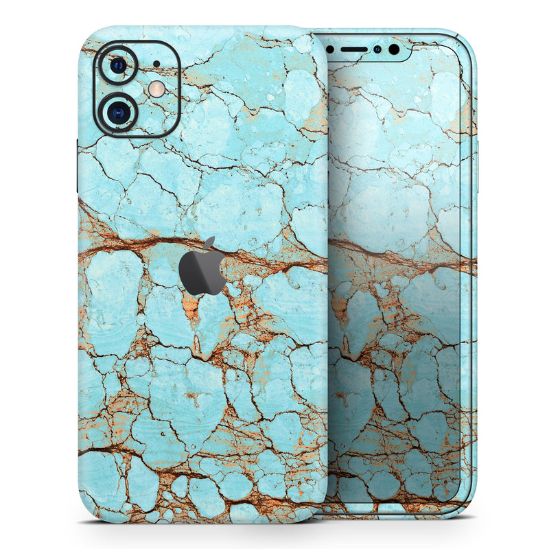 Cracked Teal Stone  - Protective Skin Wrap & Decal – Compatible with iPhone SE to iPhone 17 Pro Max (All Models)