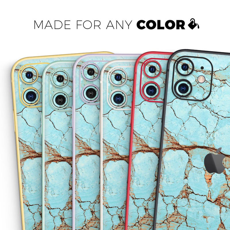 Cracked Teal Stone  - Protective Skin Wrap & Decal – Compatible with iPhone SE to iPhone 17 Pro Max (All Models)