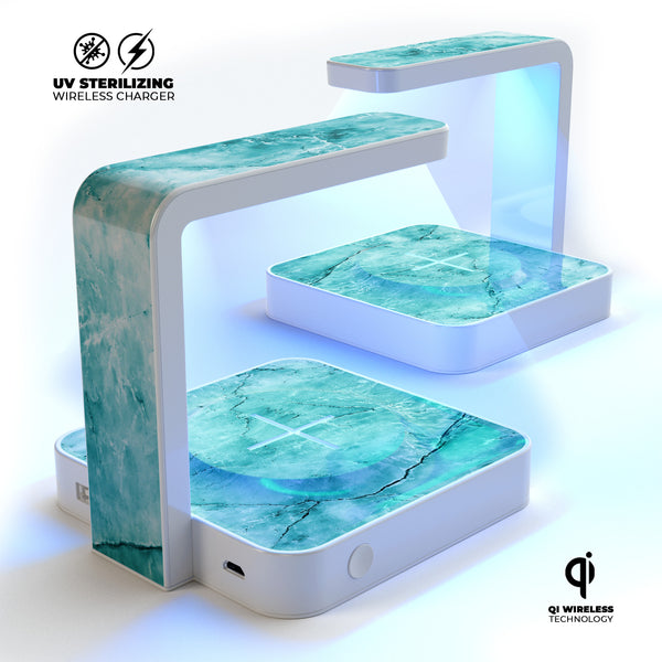 Cracked Turquise Marble Surface UV Germicidal Sanitizing Sterilizing Wireless Smart Phone Screen Cleaner + Charging Station