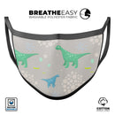 Curious Green and Blue Dinosaurs - Made in USA Mouth Cover Unisex Anti-Dust Cotton Blend Reusable & Washable Face Mask with Adjustable Sizing for Adult or Child