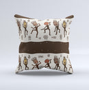 Dancing Aztec Masked Cave-Men ink-Fuzed Decorative Throw Pillow