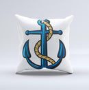 Dark Blue Anchor with Rope ink-Fuzed Decorative Throw Pillow