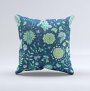 Dark Blue & Pink-Yellow Sketched Lace Patterns v21 Ink-Fuzed Decorative Throw Pillow