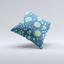 Dark Blue & Pink-Yellow Sketched Lace Patterns v21 Ink-Fuzed Decorative Throw Pillow
