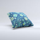 Dark Blue & Pink-Yellow Sketched Lace Patterns v21 Ink-Fuzed Decorative Throw Pillow