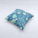 Dark Blue & Pink-Yellow Sketched Lace Patterns v21 Ink-Fuzed Decorative Throw Pillow